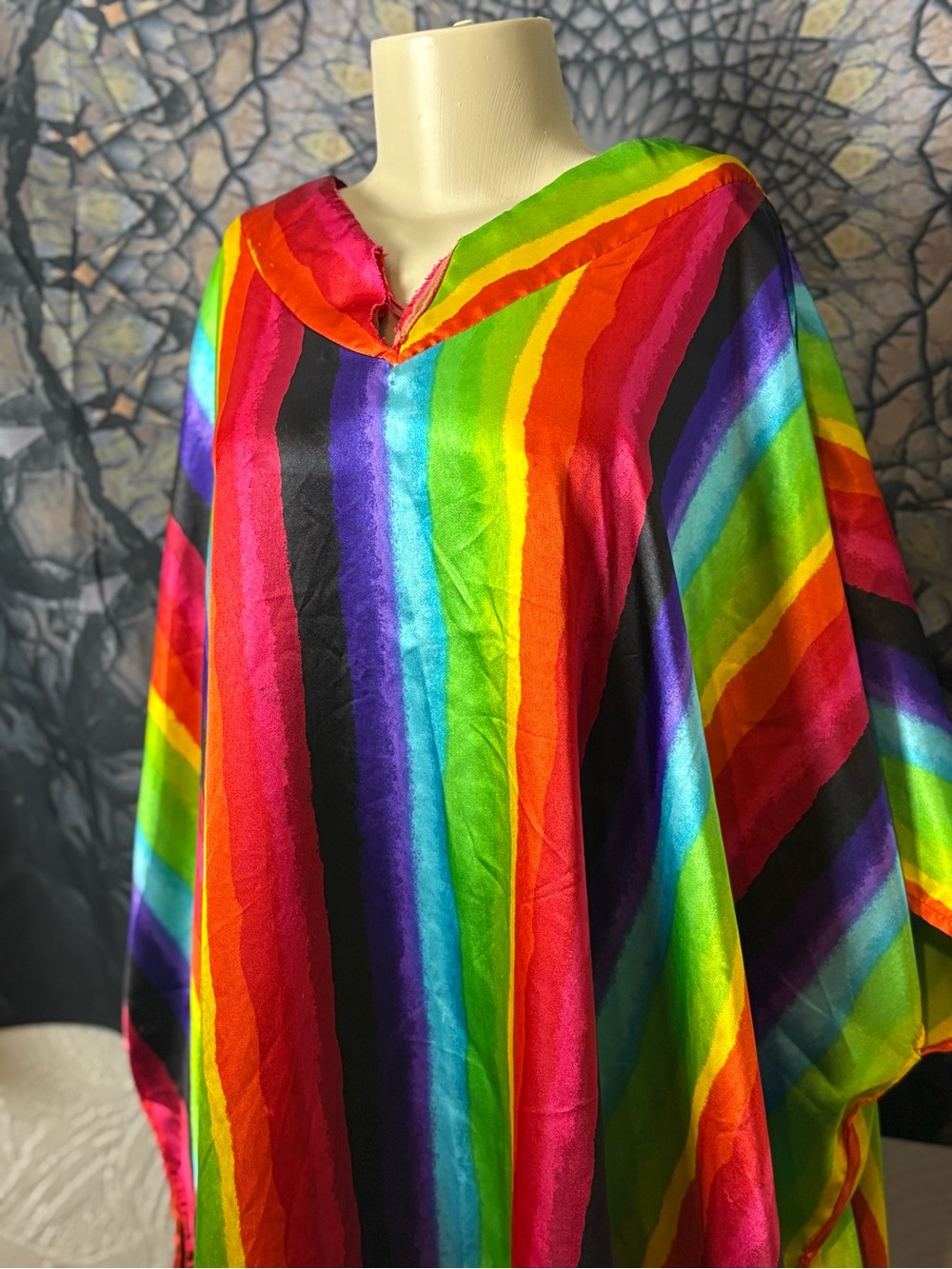 Vibrant Silk or Satin Rainbow Stripe Party Poncho / Dress